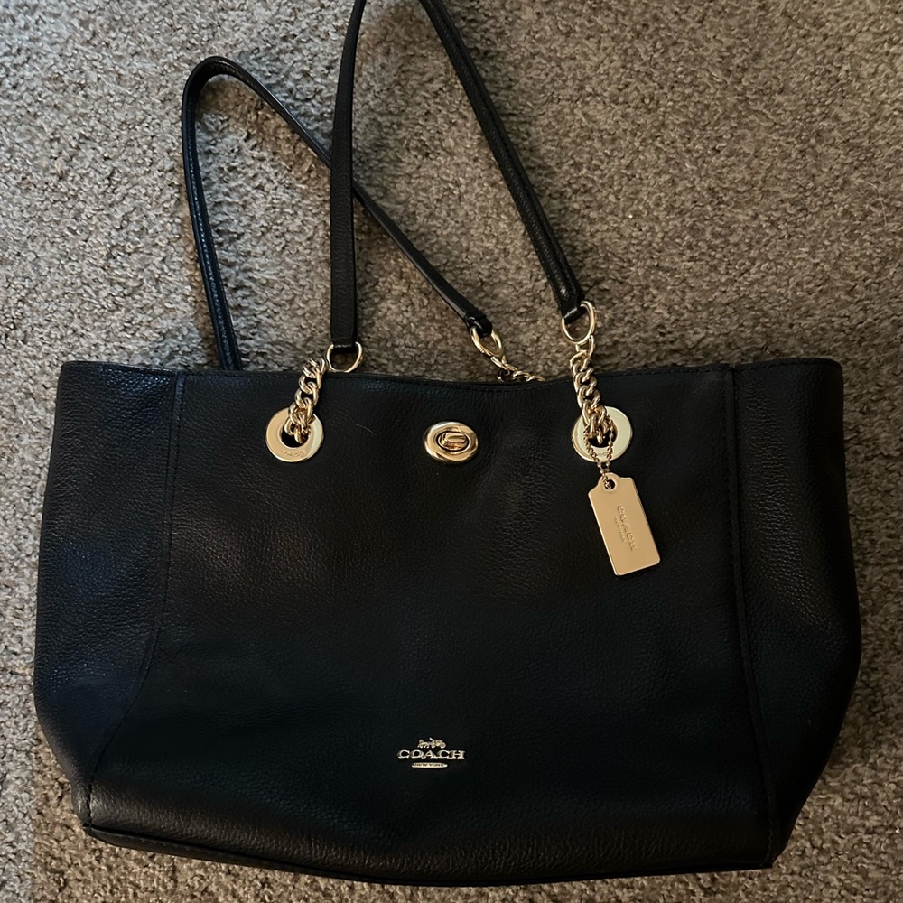 Coach Black Leather Tote Bag